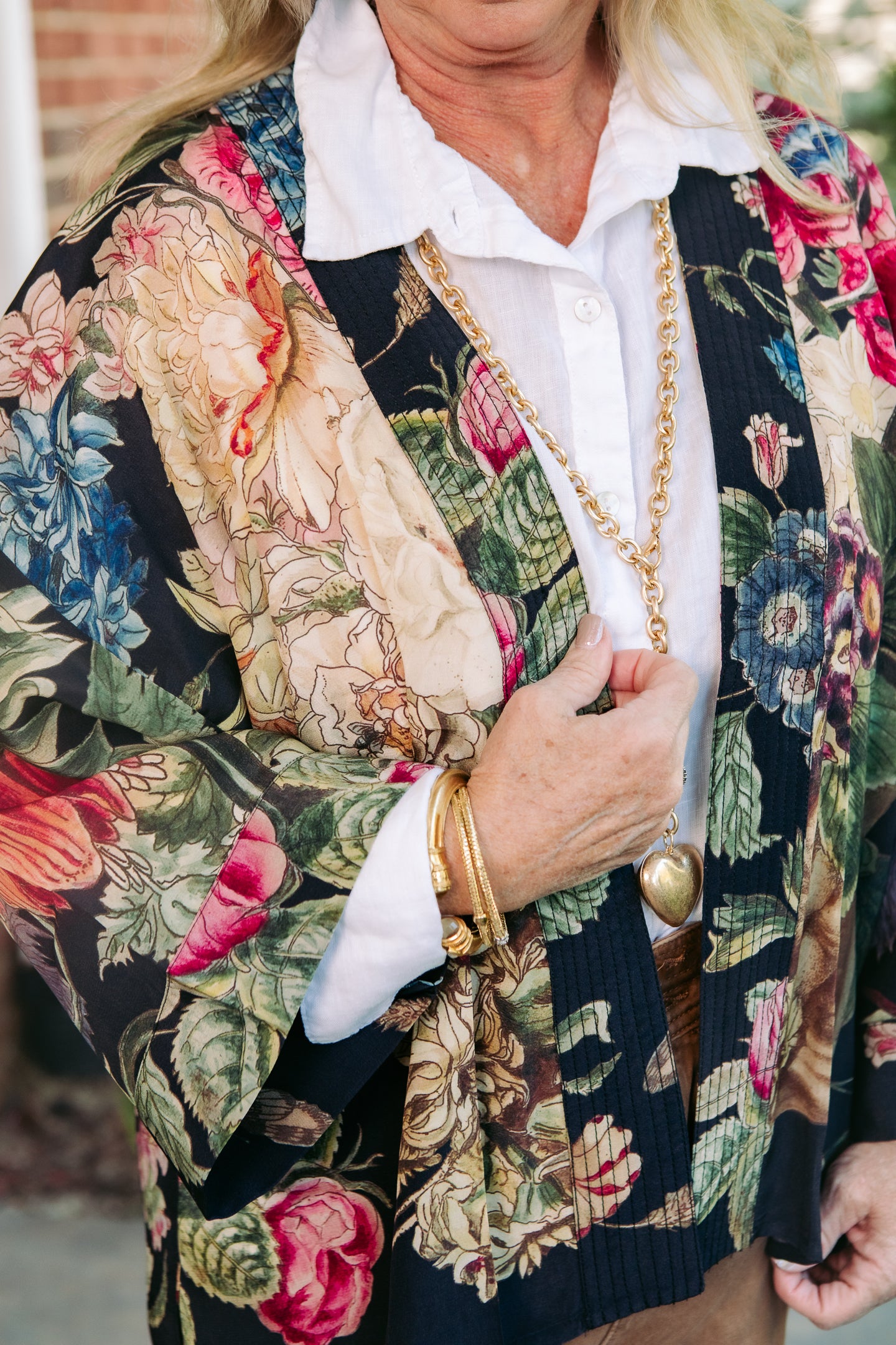 Primula Print Black Short Kimono