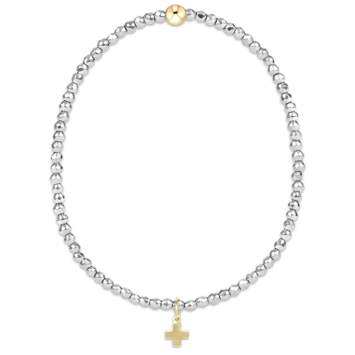 Enewton | Silver Faceted Hematite 2mm Bead Bracelet - signature cross gold charm
