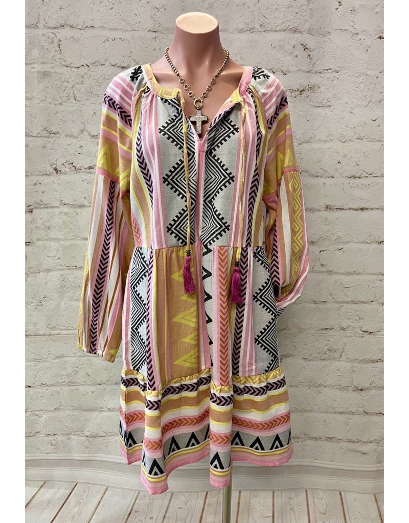 Tribal | Jacquard Raglan Sleeve Tiered Dress