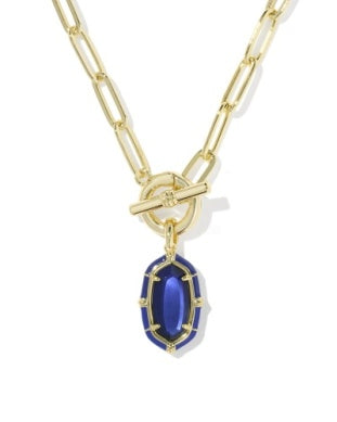 Kendra Scott | Elisa Gold Enamel Link and Chain Necklace in Gold Navy Mother of Pearl