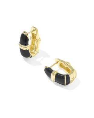 Kendra Scott | Courtney Enamel Huggie Earrings in Gold Black Enamel