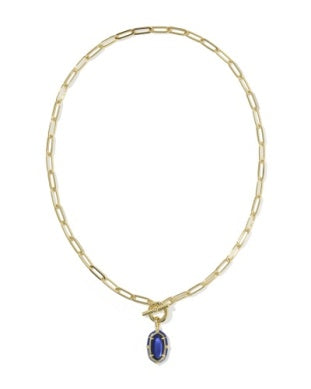 Kendra Scott | Elisa Gold Enamel Link and Chain Necklace in Gold Navy Mother of Pearl