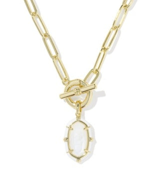 Kendra Scott | Elisa Gold Enamel Link and Chain Necklace in Gold White Mother of Pearl