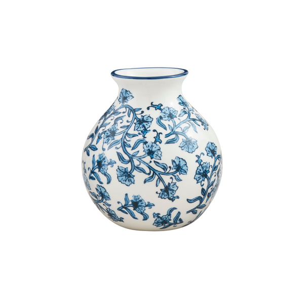 Mudpie | Medium Blue Floral Print Vase