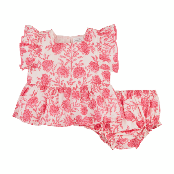 Mudpie | Pink Block Print Pinafore Set