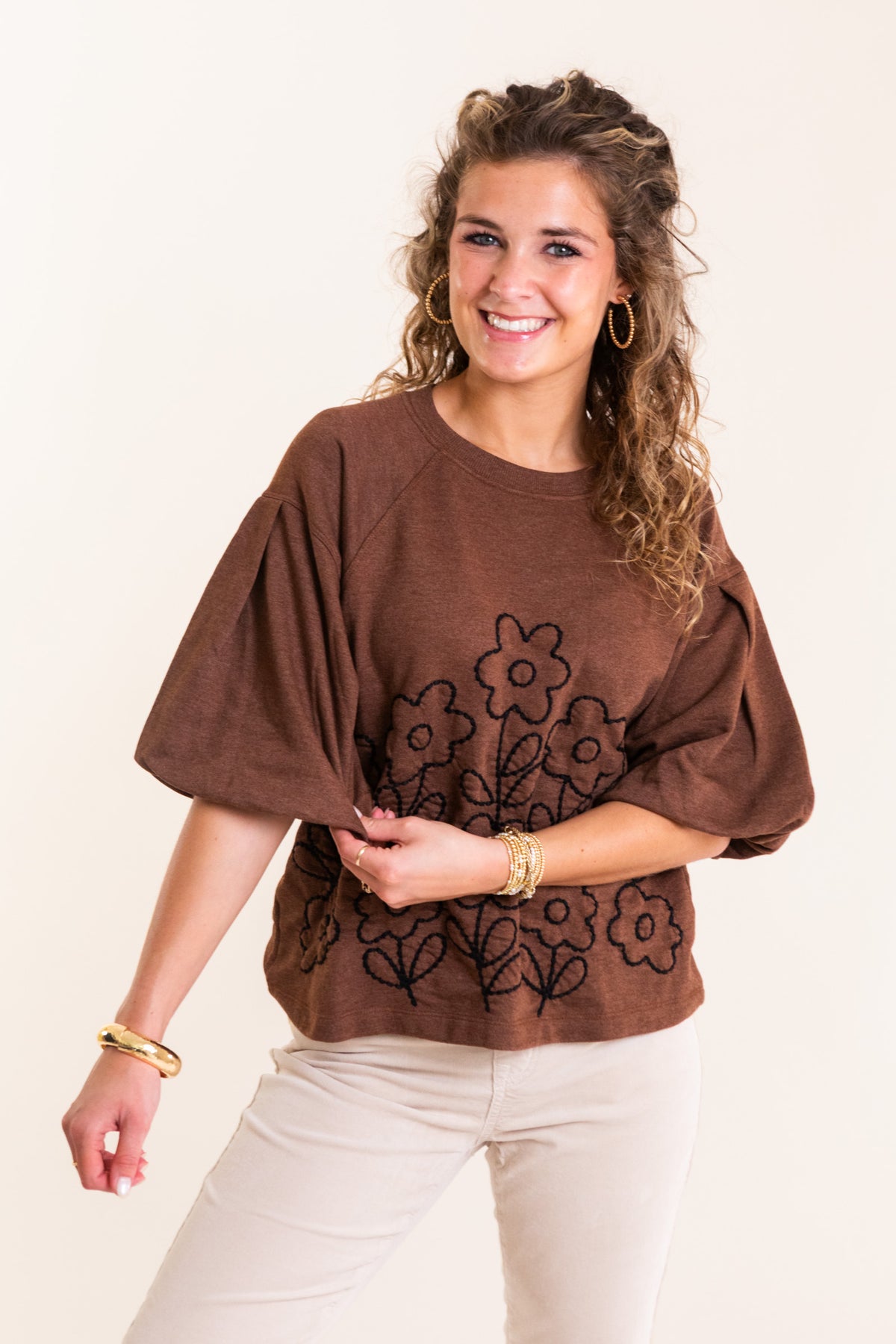 Ivy Jane | French Terry Crewneck with Floral Embroidery