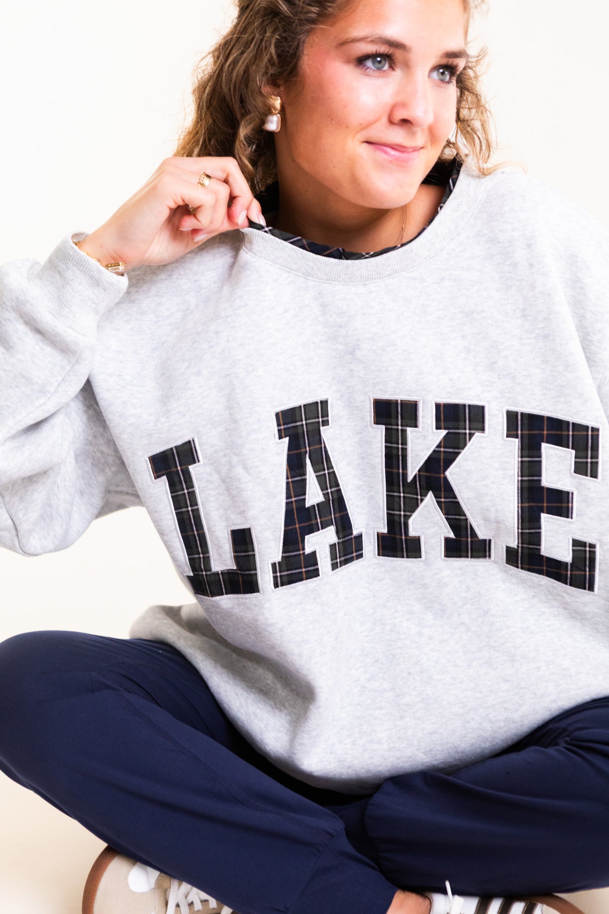 Lake Checkered Embroidered Mockneck Sweatshirt