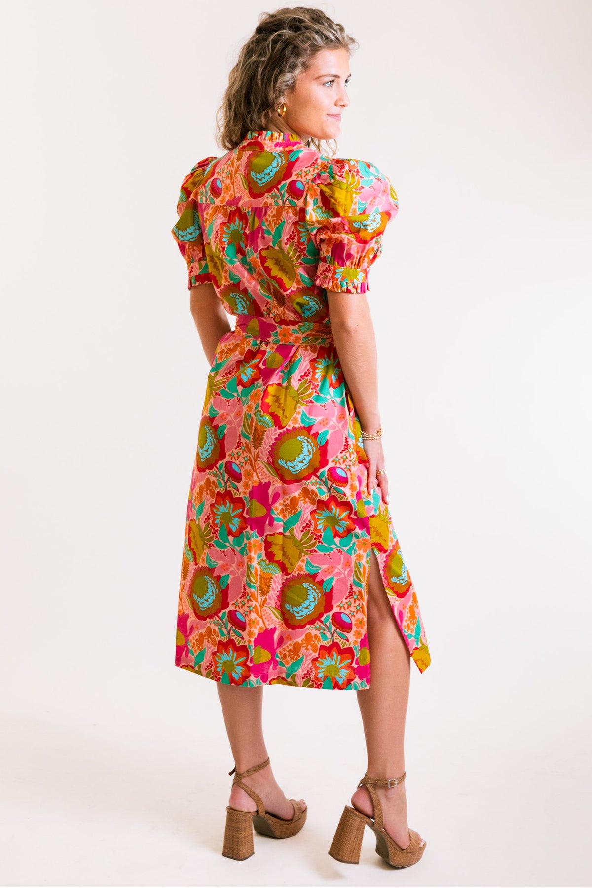 Ivy Jane | Bouquet Midi Shirt Dress in Coral