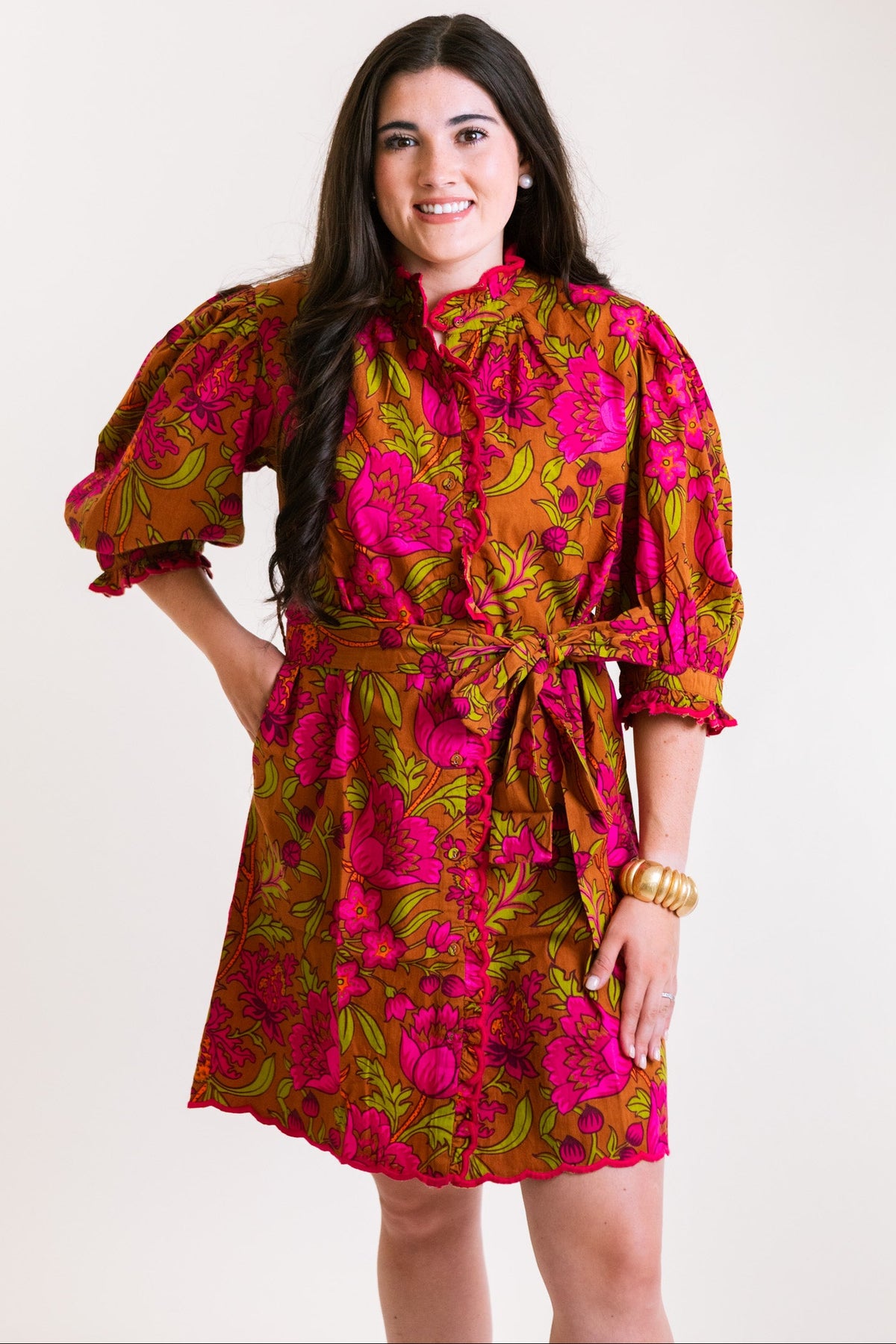Ivy Jane | Tucked Front Aline Dress in Brown
