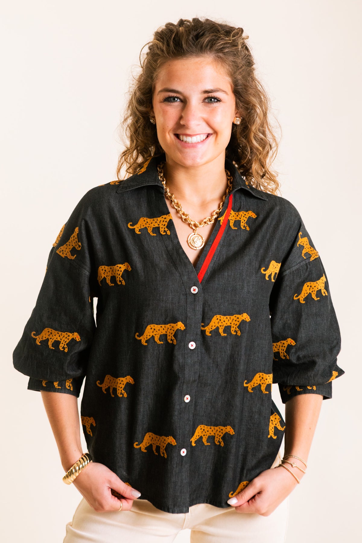 Dizzy Lizzie | Milano Top with Embroidered Cheetahs