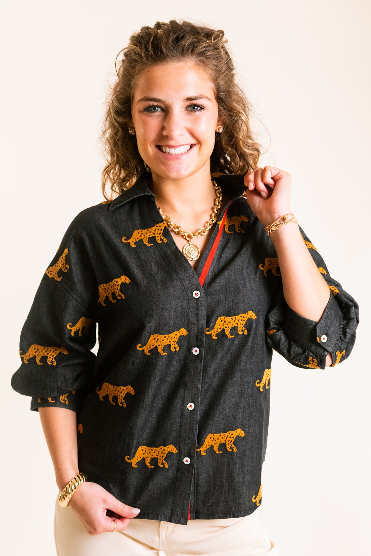 Dizzy Lizzie | Milano Top with Embroidered Cheetahs