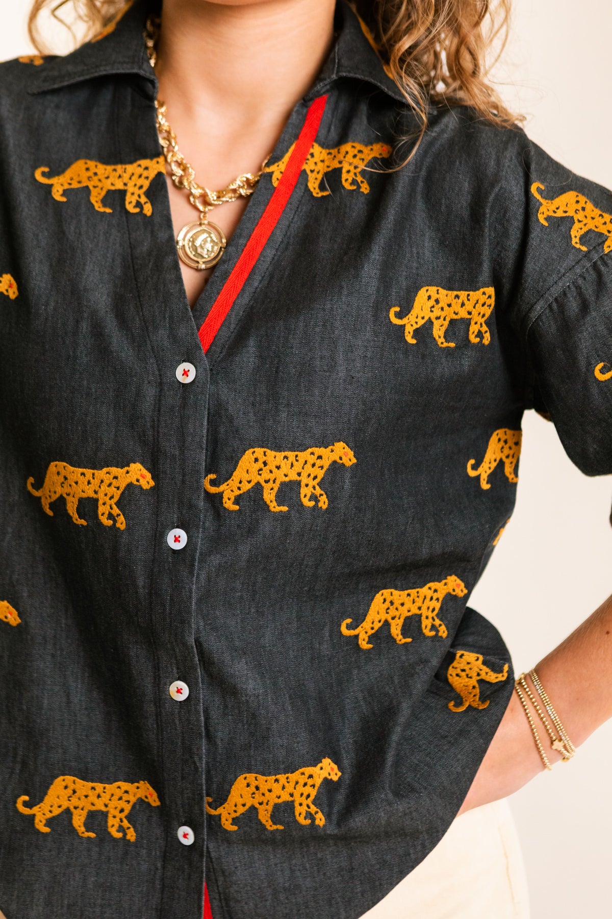 Dizzy Lizzie | Milano Top with Embroidered Cheetahs
