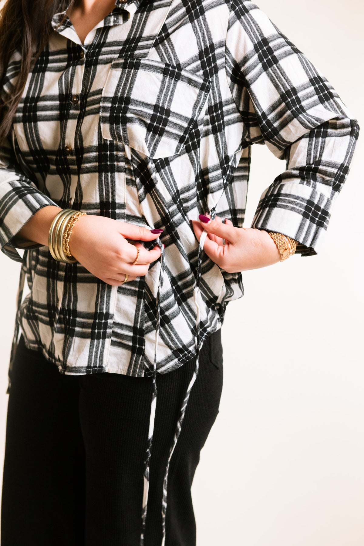 The Tatum Plaid Button Top