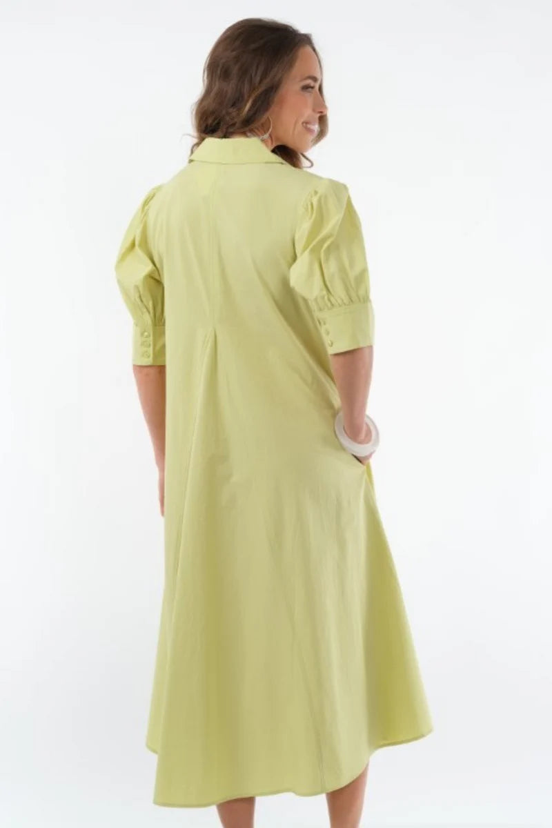 LIOR | Amber Pointed Collar Lime Dress