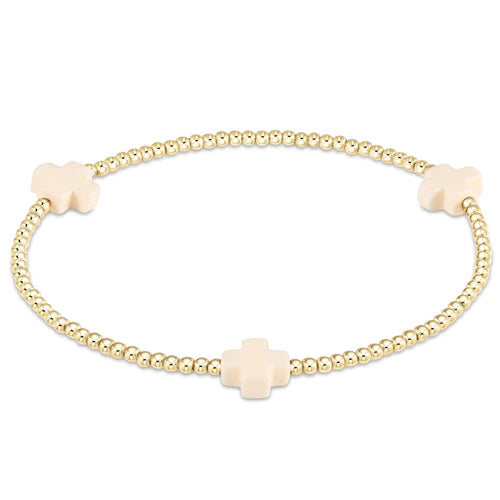 Enewton | Signature Cross Gold Pattern 2mm Bead Bracelet - Off-White