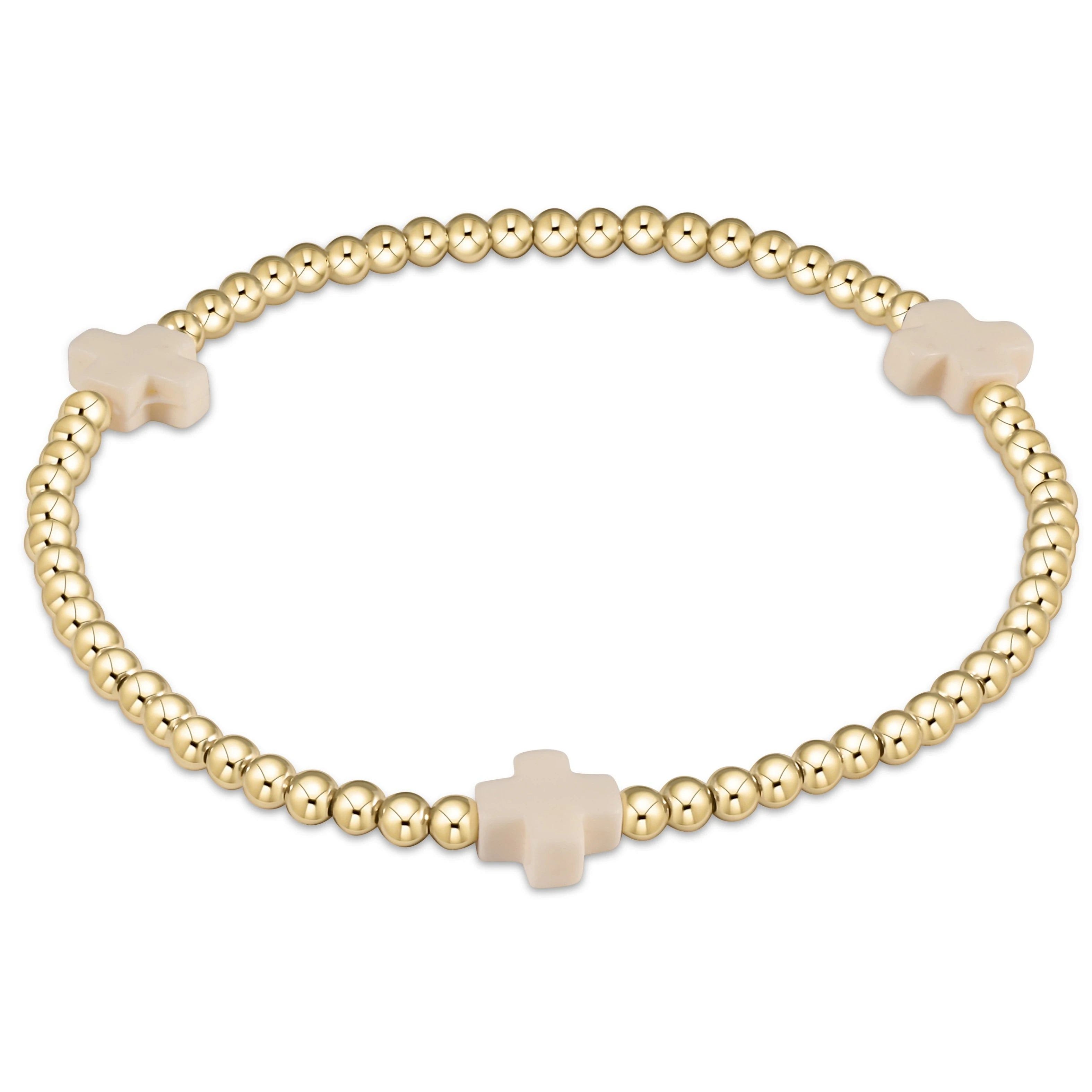 Enewton | Signature Cross Gold Pattern 3mm Bead Bracelet - Off White