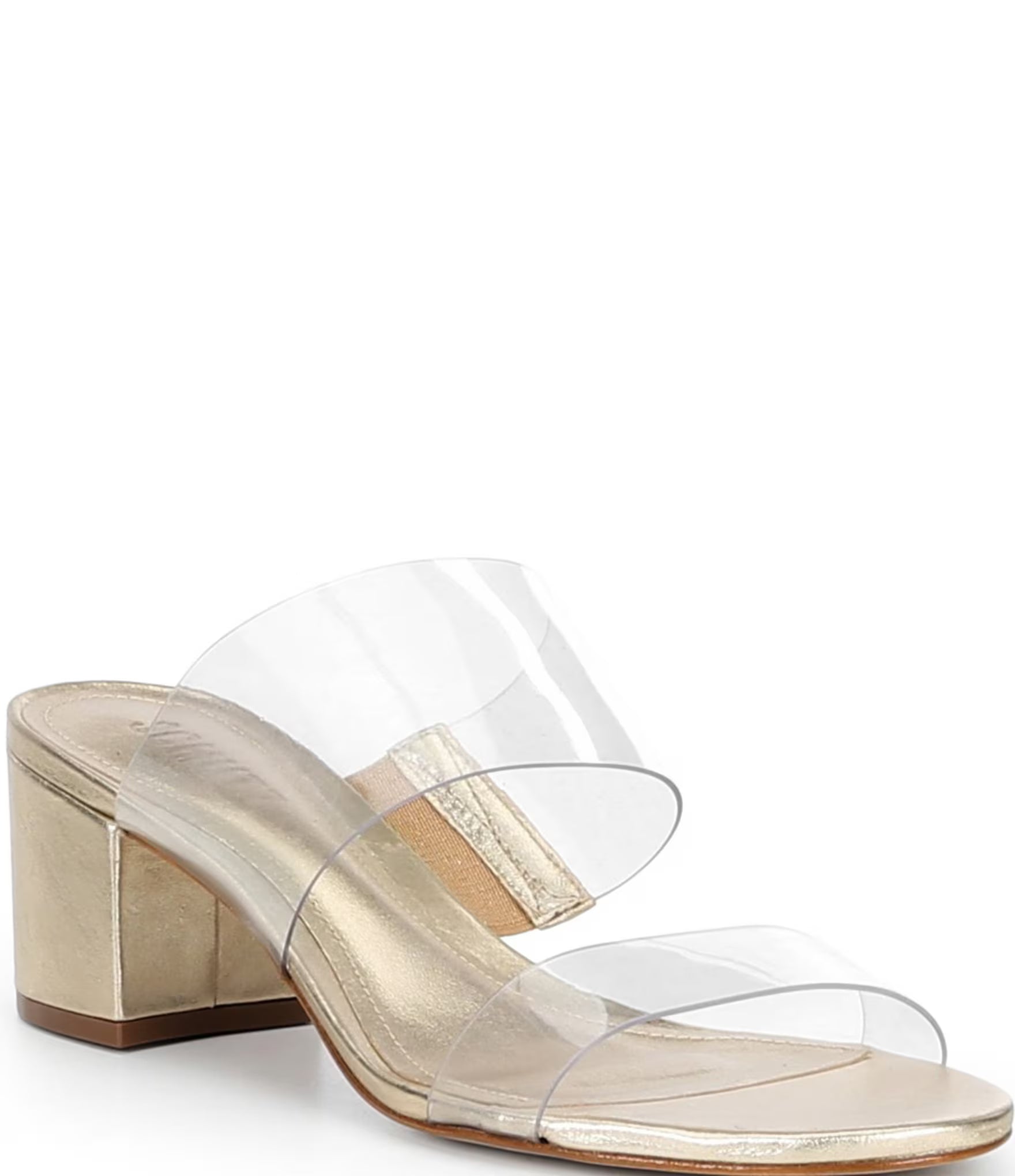 Schutz | Victorie Vinyl Banded Block Heel Slip On Sandals - Platinum