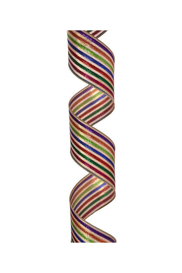 D.Stevens Ribbon | 2.5" X 10Yds Wired Jacquard Lame Colors Stripes Ribbon Light Gold