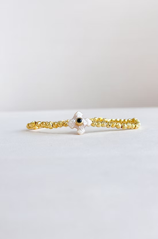 Easton Elle | Stretch Beam Bracelet - Pearl with Black