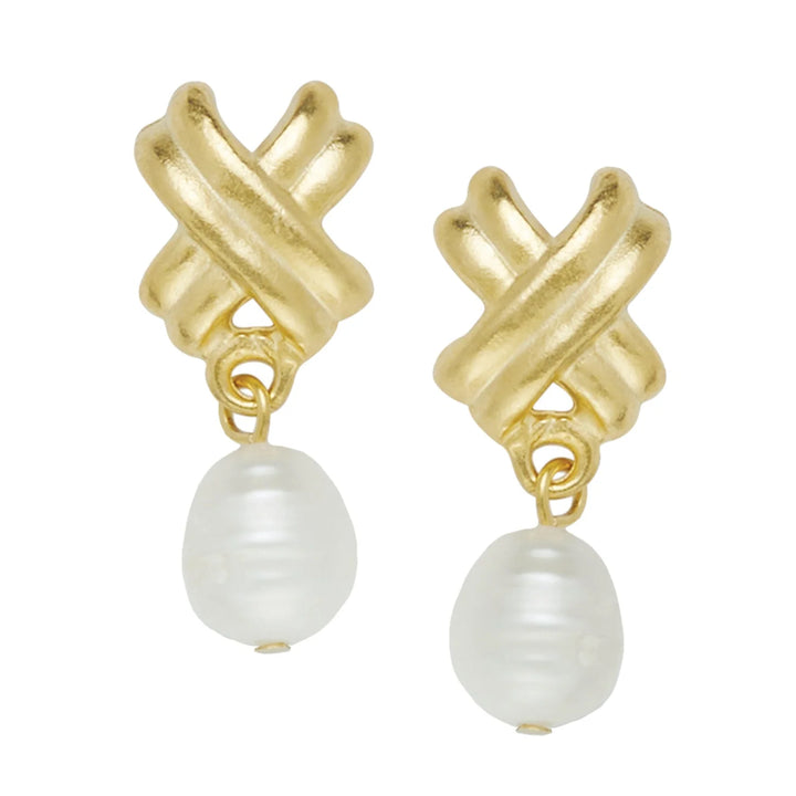 Susan Shaw | Mini X Pearl Drop Studs