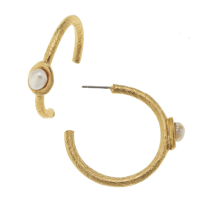 Susan Shaw | Pearl Accent Hoops - Gold