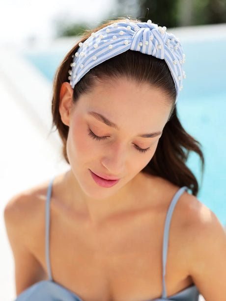 Shiraleah | Pearls and Stripes Knotted Headband - Blue