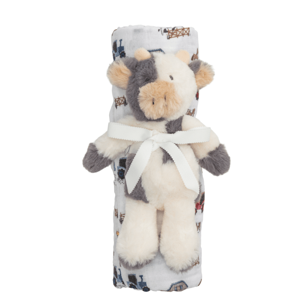 Mudpie | Farm Swaddle and Rattle Set