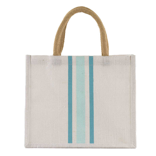 Stripe Gift Tote in White, Turquoise and Sky