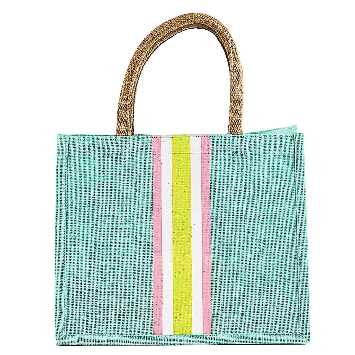 Stripe Gift Tote in Aruba Blue, Lime & Pink