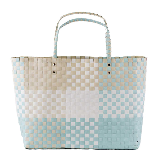 Heather Woven Beach Tote in White, Shell and Sky