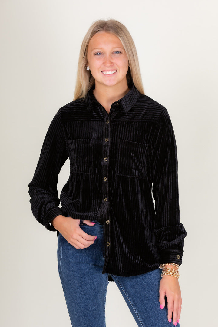 The Lillian Textured Velvet Button Shirt