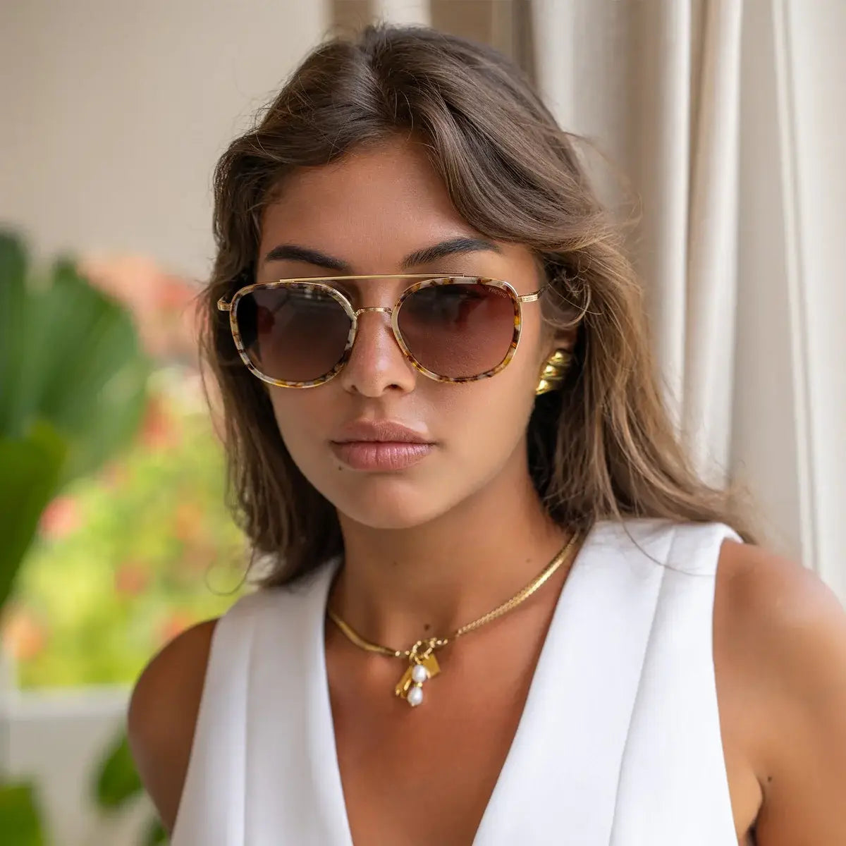 Freyrs | Weston Acetate Round Unisex Sunglasses - Brown Pearl