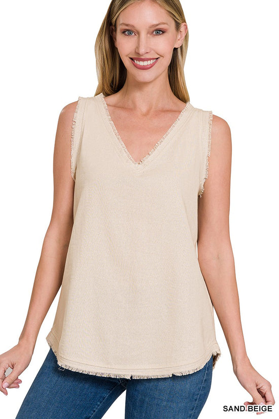 Frayed Edge V-Neck Sleeveless Top (Final Sale)