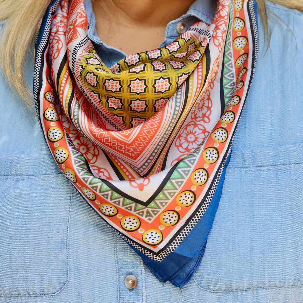 Caroline Hill | Diya Colorful Scarf - Navy Orange
