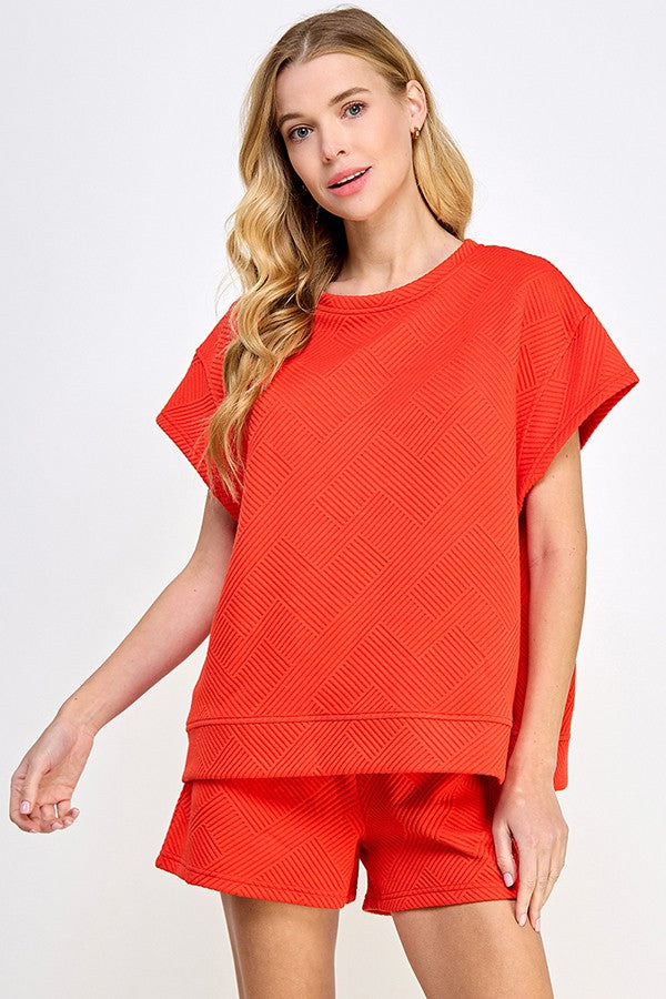 Textured Short Sleeve Sweatshirt Top (Final Sale)