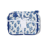 Petal Party Hand Block Printed Cotton Quilted Soft Cosmetic Case and Pouch Set