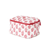 Petal Party Hand Block Printed Cotton Quilted Soft Cosmetic Case and Pouch Set