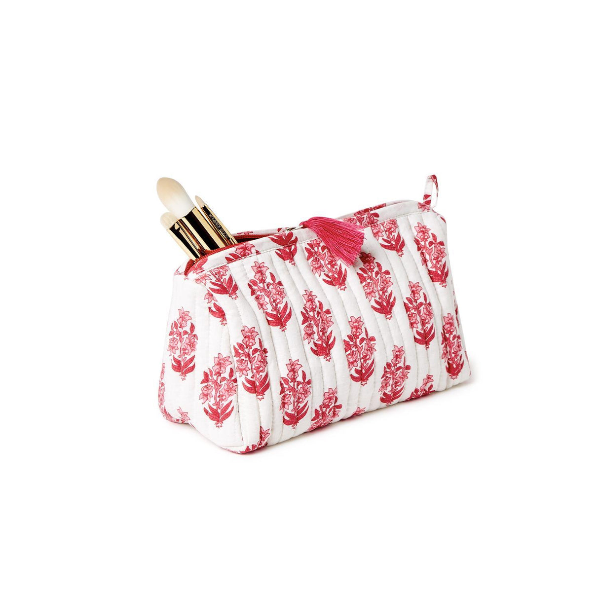 Petal Party Hand Block Printed Cotton Quilted Soft Cosmetic Case and Pouch Set