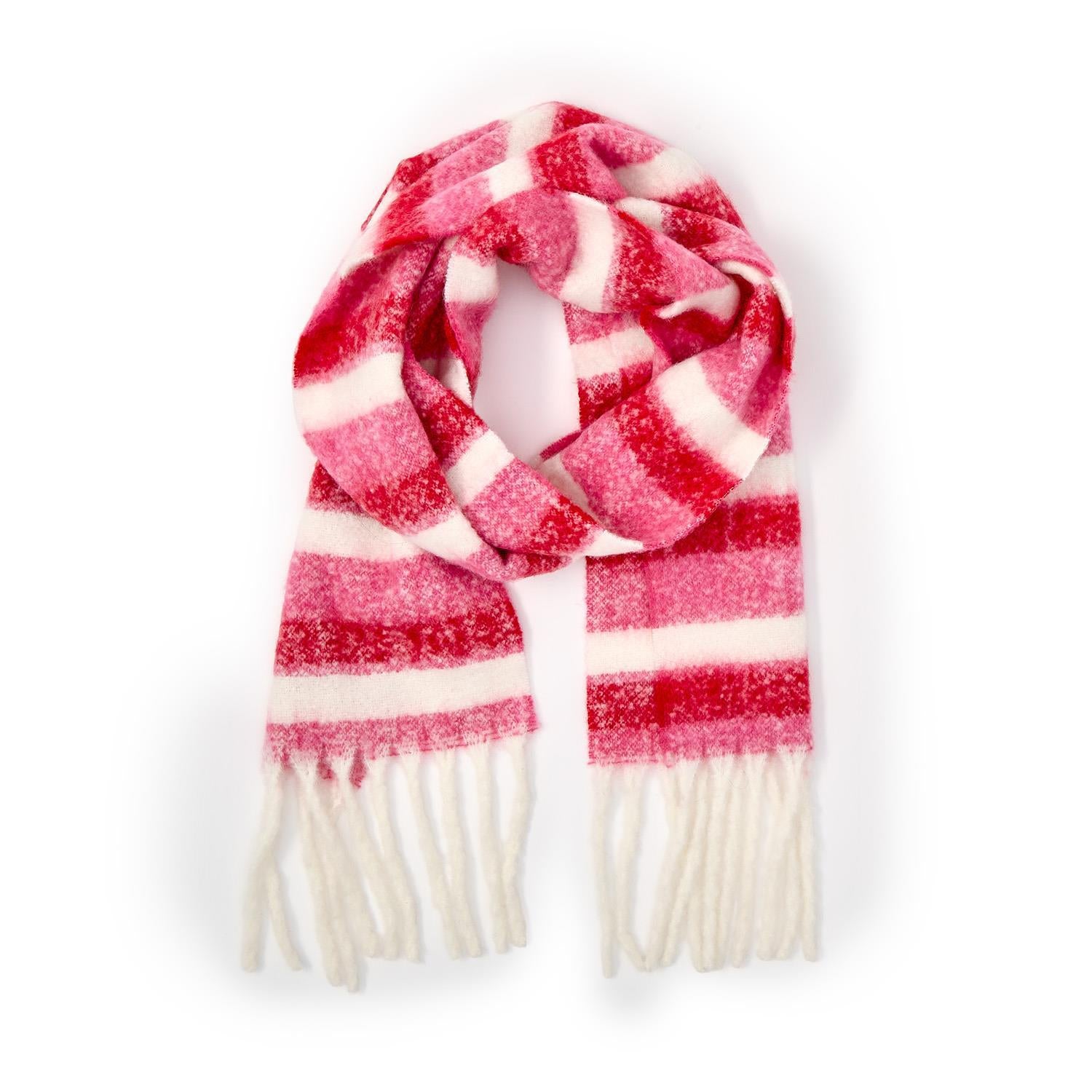Soft Pink & White Fringe Scarf