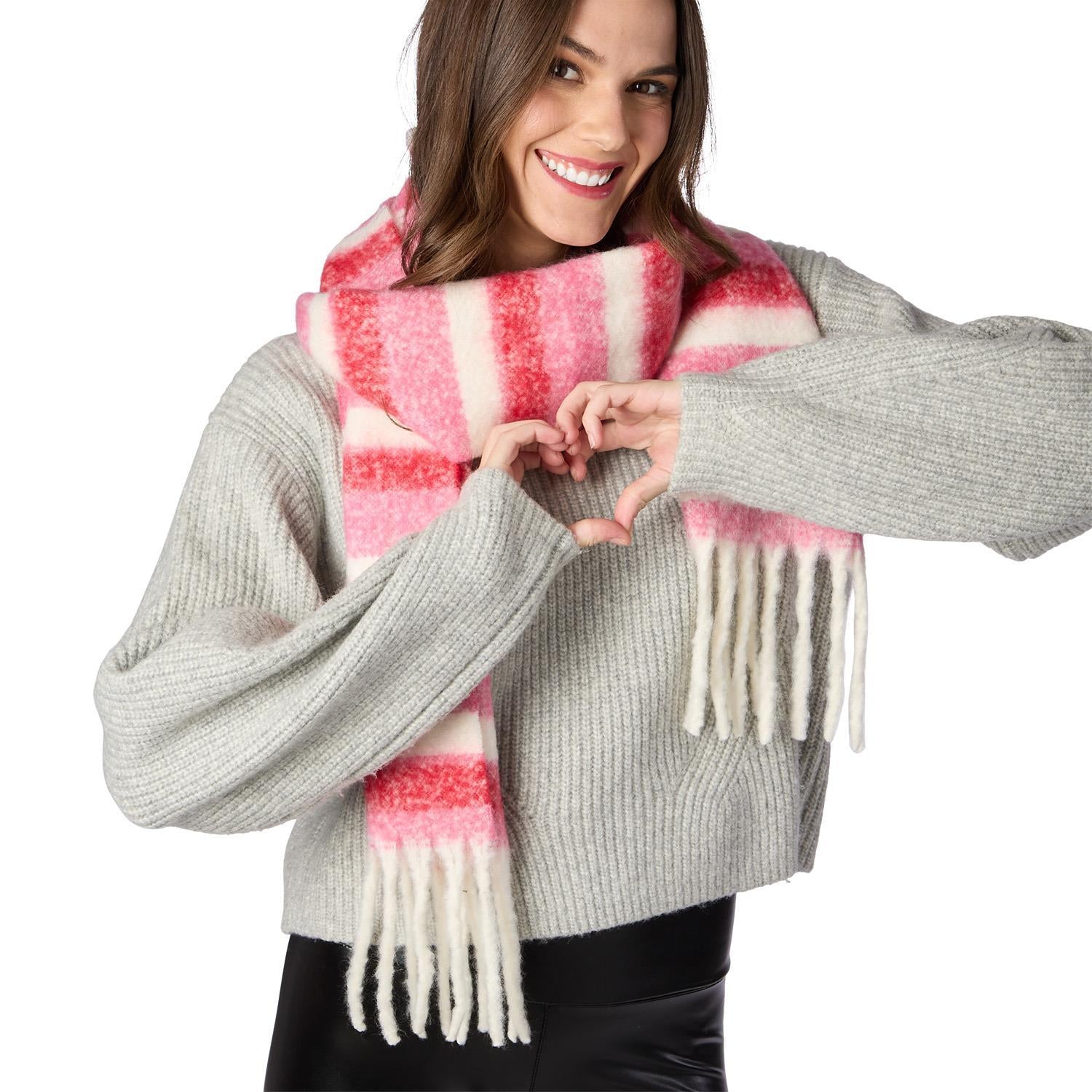 Soft Pink & White Fringe Scarf