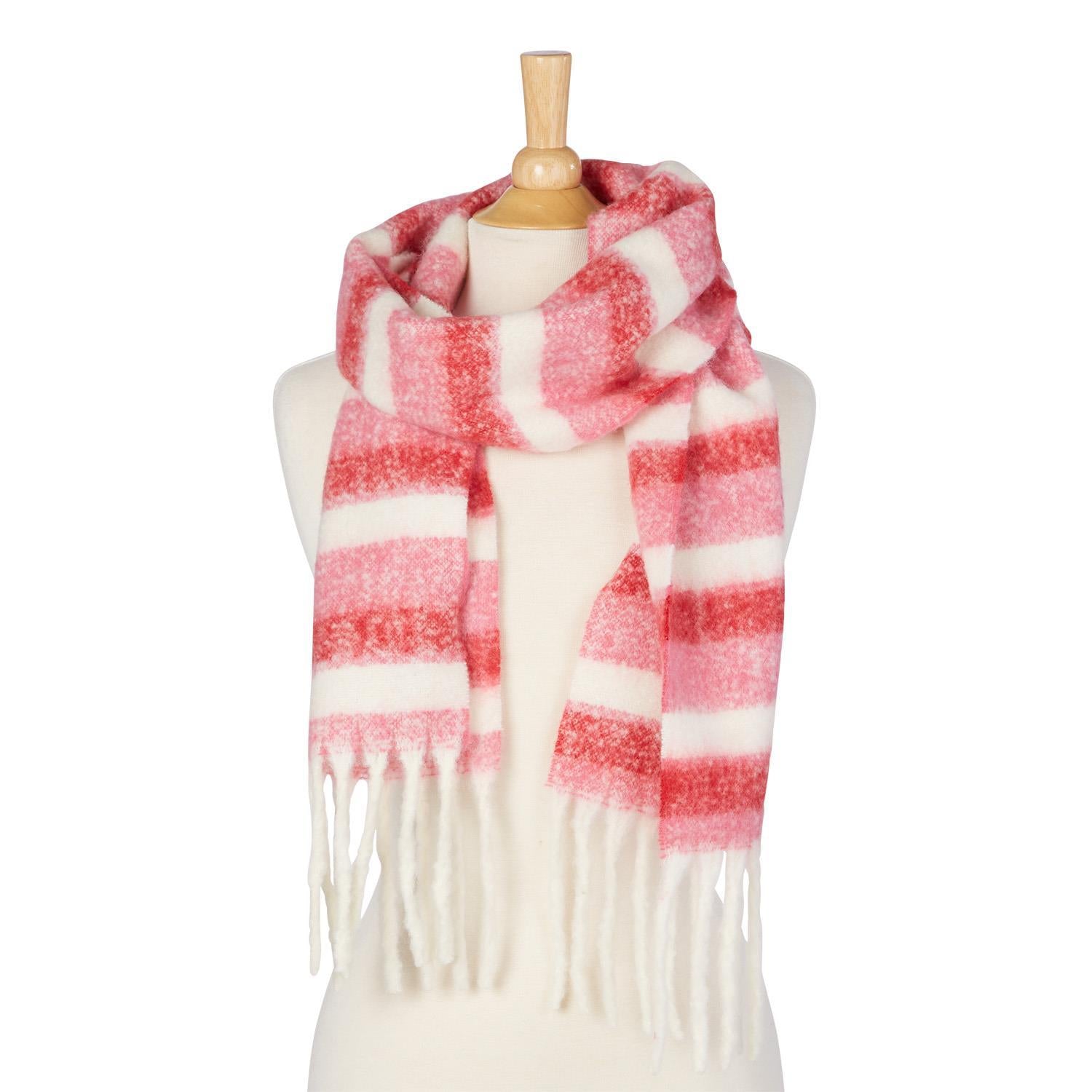 Soft Pink & White Fringe Scarf