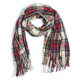 Two's Company | Winter White Tartan Scarf with Fringe Trim