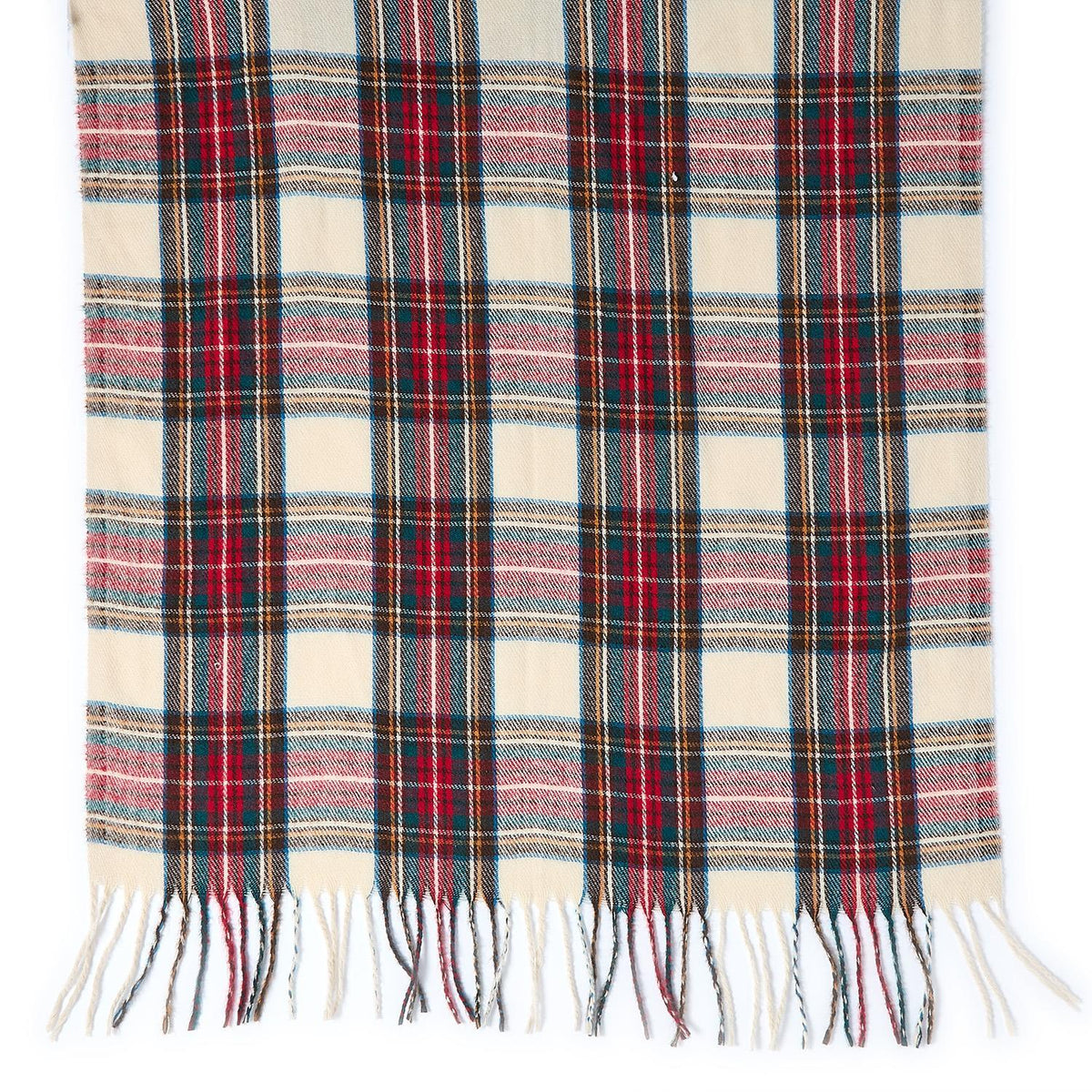 Two's Company | Winter White Tartan Scarf with Fringe Trim