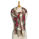 Two's Company | Winter White Tartan Scarf with Fringe Trim