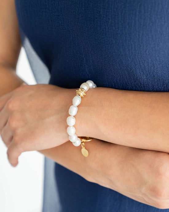 Susan Shaw | Gold Bead Freshwater Pearl Toggle Bracelet