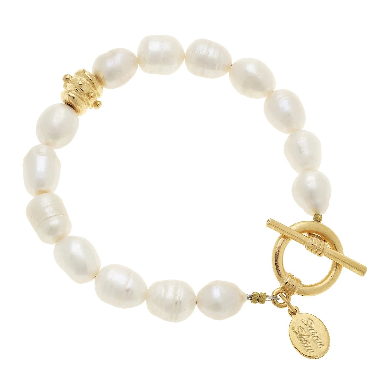 Susan Shaw | Gold Bead Freshwater Pearl Toggle Bracelet