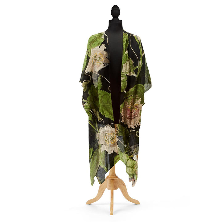 Black Passion Flower Long Kimono