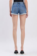 Lovervet | High Rise Double Cuff Denim Shorts