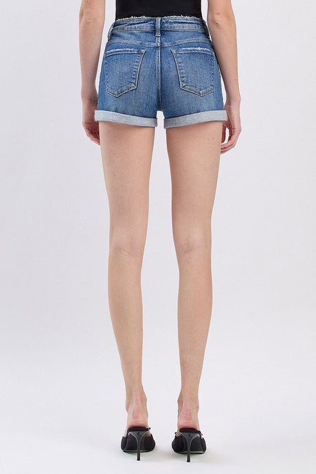 Lovervet | High Rise Double Cuff Denim Shorts