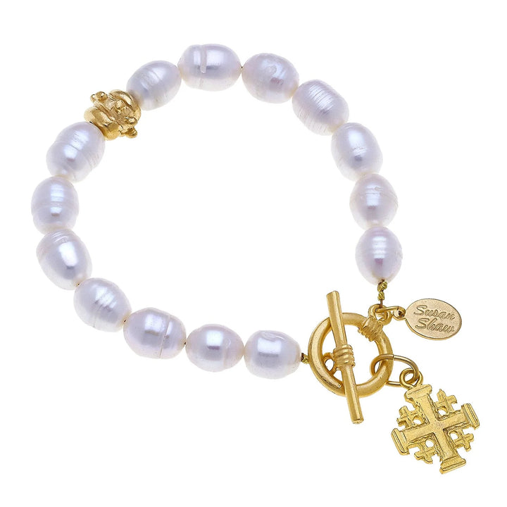 Susan Shaw | Jerusalem Cross Pearl Bracelet - Gold